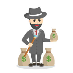 crime boss on money design character on white background