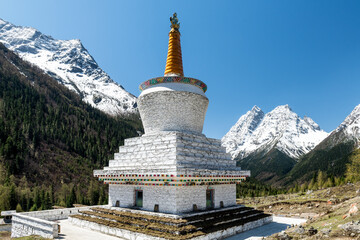 White buddhism pagoda in Four Girls Mountain scenic spot Chengdu city Sichuan province, China.