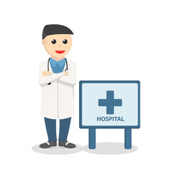 doctor with hospital sign design on white background
