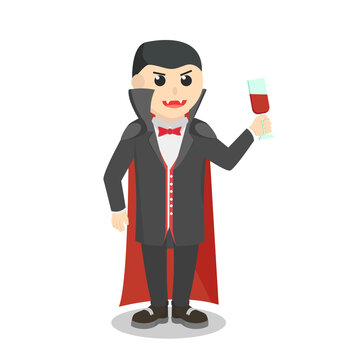 Dracula Holding Glass Blood design character on white background
