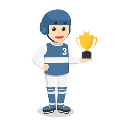 Hockey Player got trophy design character on white background