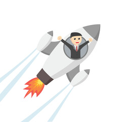 Fototapeta na wymiar man ride rocket design character on white background