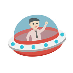 man ride ufo design character on white background