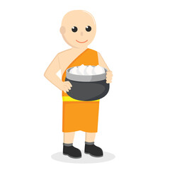 monk holding meat bun design character on white background