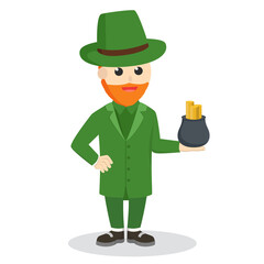 s.t patrick holding pot of gold design character on white background