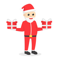 Santa claus holding two gifts. Character design on white background
