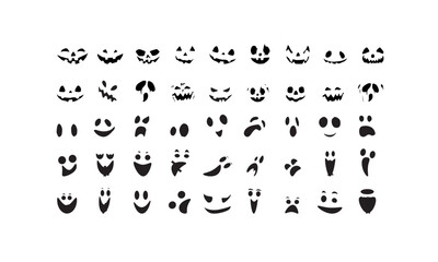 Halloween silhouette different faces icons	