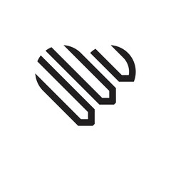 initial three v letter heart outline logo vector