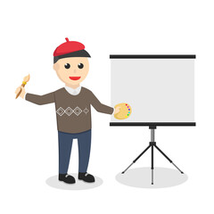 Painting Artist With Canvas design character on white background