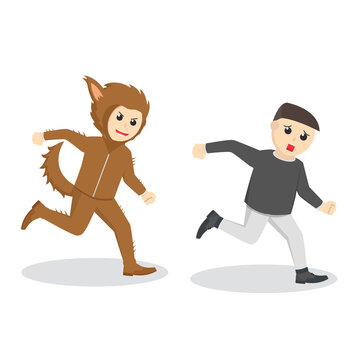 Werewolf chasing the man design character on white background