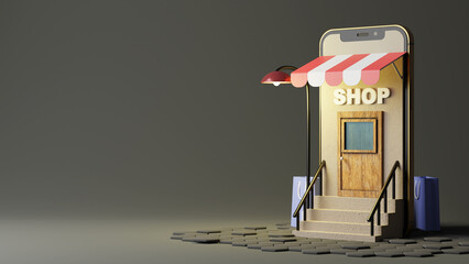 online shopping on smartphone mobile illustration