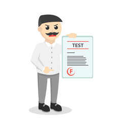 male teacher giving f grade design character on white background