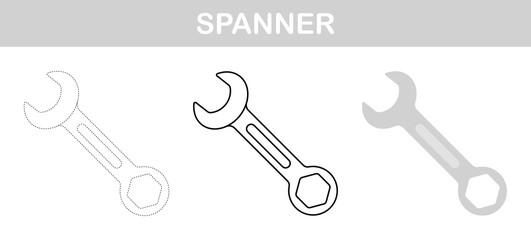 Spanner tracing and coloring worksheet for kids