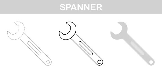 Spanner tracing and coloring worksheet for kids