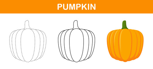 Pumpkin tracing and coloring worksheet for kids