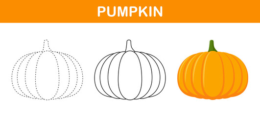 Pumpkin tracing and coloring worksheet for kids