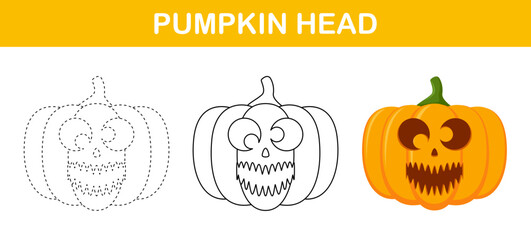 Pumpkin Halloween tracing and coloring worksheet for kids