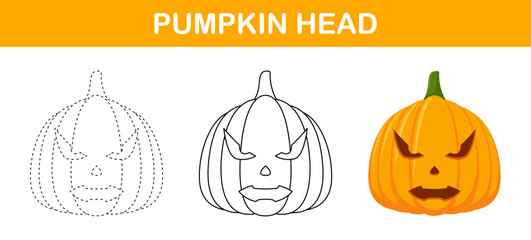 Pumpkin Halloween tracing and coloring worksheet for kids