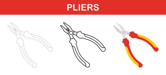 Pliers tracing and coloring worksheet for kids