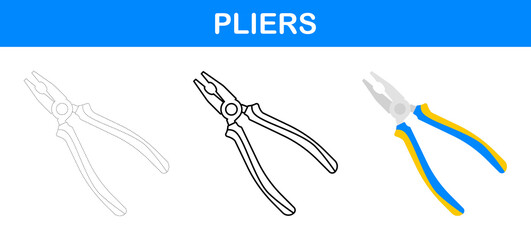 Pliers tracing and coloring worksheet for kids