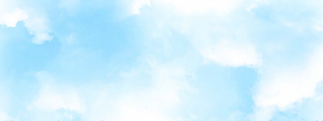 Blue sky in the soft white clouds. Natural cloudscape background, texture. Wide Horizontal Wallpaper With Copy Space