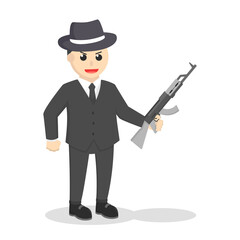 Mafia action holding rifle design character on white background