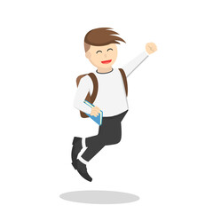 male student jumping excited design character on white background