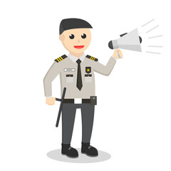 security officer holding megaphone design character on white background