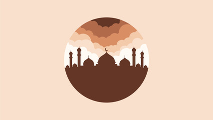 circle silhouette mosque with cloud background