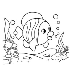 Coloring Page Outline Of cartoon fish. Underwater world. Coloring Book for kids.