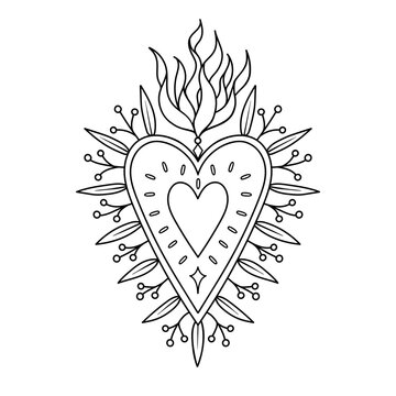Sacred Heart love Folk Art Illustration Hand Made vector	