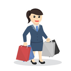 business woman secretary carrying shopping bags design character on white background