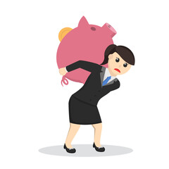 business woman secretary carrying piggy bank design character on white background