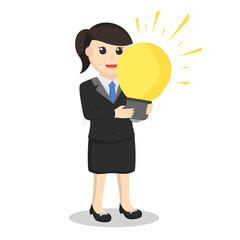business woman secretary hold a bulb design character on white background