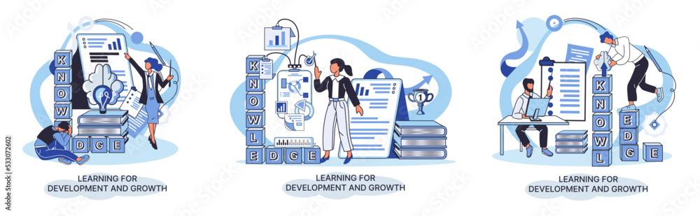 Poster learning development and growth. self-learning metaphor, online emoloyee education distance e-learni