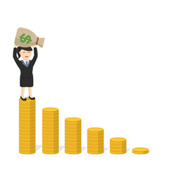 business woman secretary in peak of the success design character on white background