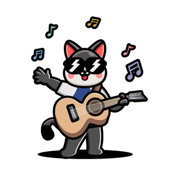 Cute husky playing guitar