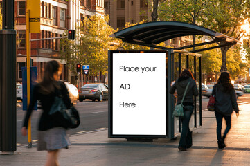 Outdoor advertising bus shelter with foot traffic