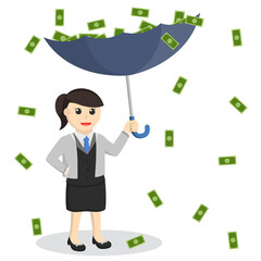 business woman secretary rain money design character on white background