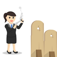 Obraz premium business woman secretary shoot on target with double gun design character on white background