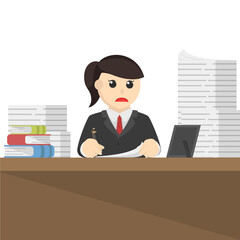 business woman working with smile design character on white background
