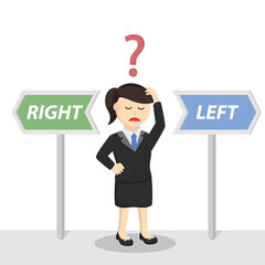 business woman secretary confused to choice design character on white background