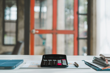 Business accounting desk with object at office workplace.