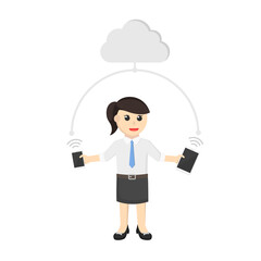 business woman gadget connection design character on white background