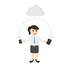 business woman gadget connection design character on white background