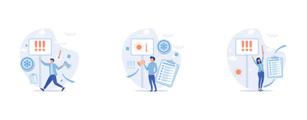 Change climate awareness, saving planet, World Environment Day, global warming ecological problems. human-induced observed and projected long-term changes mean climate, set flat vector modern illustra