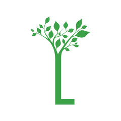 Green letter L with the branch of a tree ornament. For initial logo and brand identity.