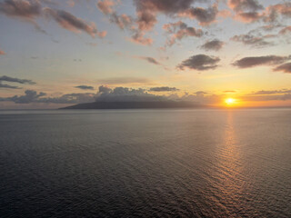 A view of Hawaiian Island of Lanai, from Maui via drone 