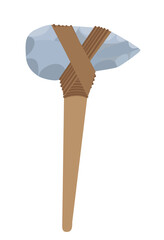 Ancient hammer icon. Weapon for hunting animals and protecting camp. Tool for repair and construction of buildings. Inventory of builders BC. Poster or banner. Cartoon flat vector illustration