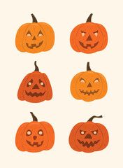 Jack O Lantern Pumpkins Halloween Concept Illustration Set